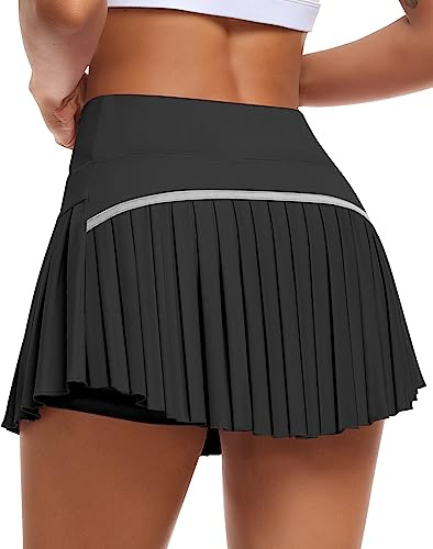 JoyGirl Pleated Tennis Skirt for Women with Shorts High Waisted Golf Skort Mini Skirt Workout Athletic Skorts Skirts with Pockets (Black,Small)