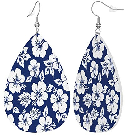 Kunstleder Ohrringe Blau Marine Hibiskus Muster Für Frauen Teardrop Drop Dangle Ohrringe Schmuck Geschenk, Einheitsgröße, Leder Polyvinylchlorid