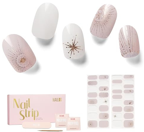 NAILOG Semi Cured Gel Strips, 34 pcs Salon-Quality Stickers, Long Lasting Wraps for Women With Soft Gel Finish, Astria