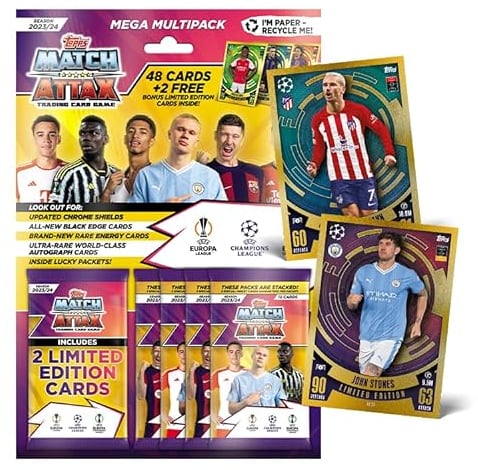Topps Match Attax 23/24 - Mega Multipack - enthält 48 Match Attax Karten (4 Päckchen) plus 2 limitierte Karten