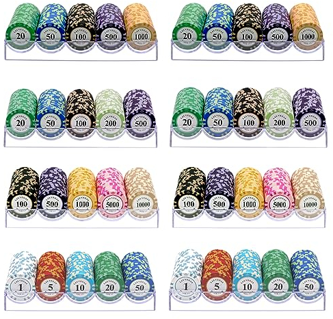 Wensdr 8 Stück Poker -Chips -Box mit Deckel 24x7x4.5CM Acryl Poker Chips Halter Tray Transparent Chips Storage case with Cover