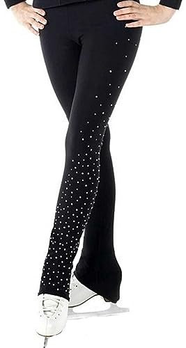 Mädchen Damen Eiskunstlaufhose mit Strasssteinen Schlittschuhhose Fleecefutter Rollkunstlauf Strumpfhose Leggings