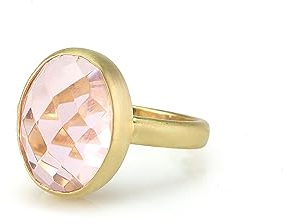 Rosa Rosenquarz Oval Edelstein Ring - Lünette Gold Oval Rosa Quarz - Stapelbar Ringe für Frauen - Klare Rosenquarz Stapelbar Edelstein Ring