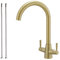 Haiba Kitchen Mixer Tap Dual Lever Swivel Spout Monobloc Brushed Gold Sink Taps with UK Standard Fittings