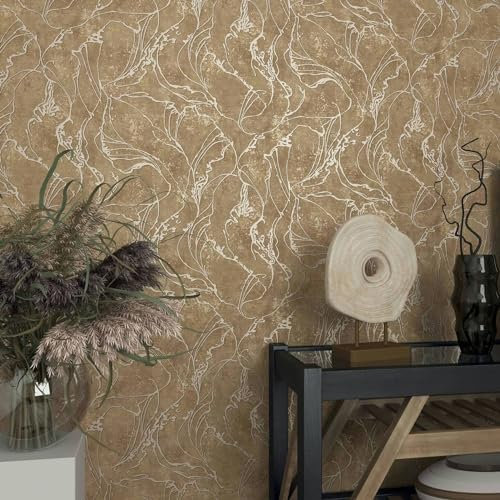 K&L Wall Art grafische Vliestapete Vintage Strukturtapete Wohnzimmer Bilder glitzernde Luxustapete inkl. Tapezier-Ratgeber (Grafisch Braun Silber)