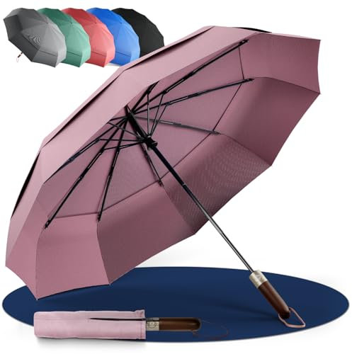 LOGAN & BARNES Premium Taschenschirm sturmfest Ø103cm - Stilvoller Regenschirm sturmfest mit hochwertigem Echtholzgriff und Auf-zu- Taschenschirm Automatik Modell Amsterdam
