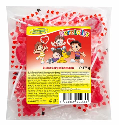 Woogie Herzlolly's Himbeergeschmack 175g I Fruchtlollies Himbeere