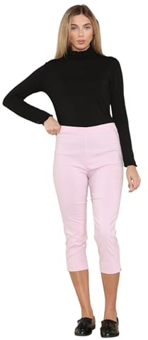 WearAll Cropped Trousers for Women UK Ladies Capri Trouser Summer Pants Short Crop Stretch 3/4 Length Three Quarter Pedal Pusher Clothes Elasticated Bengaline Cut Off Pink 22