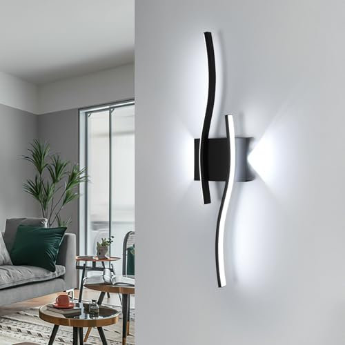 Comely LED Wandleuchte Innen, 20 W 2250 LM Moderne LED Wandlampe, Creative Line Wandbeleuchtung für Wohnzimmer Schlafzimmer Korridor Treppen, Kaltweiß 6500K, Schwarz, 60 CM