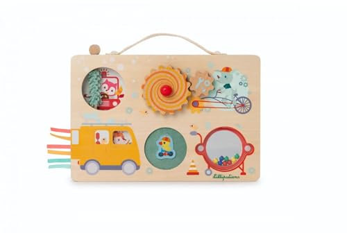 LILLIPUTIENS - Panneau d'Activité Thème véhicules - Busy Board pour Bébé - Jouet d’éveil Multi-activités pour bébé - Stimule la motricité Fine - Valisette Pratique à Transporter - Dès 18 Mois - 83509