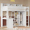Idemon Litera con mesa y armario, cuna, con barandilla, con estantes y escalera de cuatro niveles, espacio de almacenamiento integrado, pino+MDF+madera contrachapada, blanco, 90 x 200 cm
