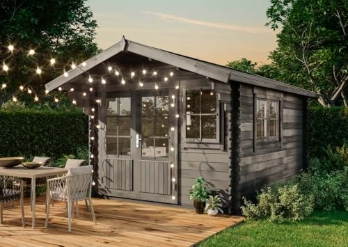 Alpholz Gartenhaus Gabriel-34 300 x 400 cm Gartenhaus aus Holz in Grau, Holzhaus mit 34 mm Wandstärke, Blockbohlenhaus mit Montagematerial