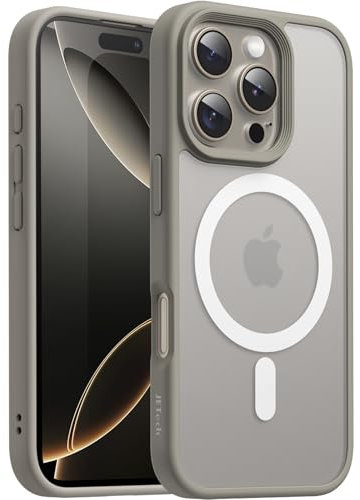 JETech Magnetic Case for iPhone 16 Pro Max 6.9-Inch Compatible with MagSafe, Translucent Matte Back Slim Shockproof Phone Cover (Natural Titanium/White)