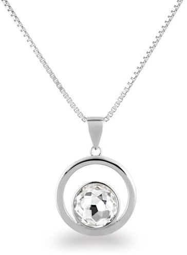 Schöner-SD Anhänger rund Halskette 925 Silber Crystal weiß