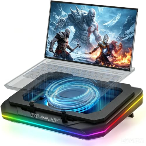 Cooling Pad for Dell Alienware 17 M17 X17 Gaming Laptop, Cooler with Powerful Turbo Cooling Fan Can Fast Cooling CPU+GPU 40°C, Variable Speed,6 RGB Light Mode,Touch Control,LCD Screen