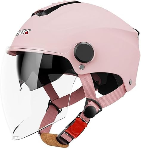 tylxayoxa Deutsch Helm Halboffenen Halbschalenhelm Mit ECE Vintage Öffnen Motorradhelm Cruiser Scooter Halbschale Jet-Helm Offenem Helm Für Erwachsen Moped Biker Chooper Roller-Helm(Pink)