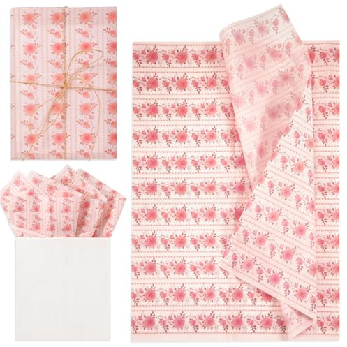 Lot de 30 Rose Feuilles de Papier de Soie, 35 x 50 cm pour Papier de Soie Emballage Papier de Soie Bricolage Papier d'Emballage Cadeau Mariage Fête d'Anniversaire