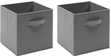 Homullel Foldable Storage Cubes Set of 2, Fabric Storage Boxes, Closet Storage Drawers Storage Organizer for Clothes (Grey, Band)