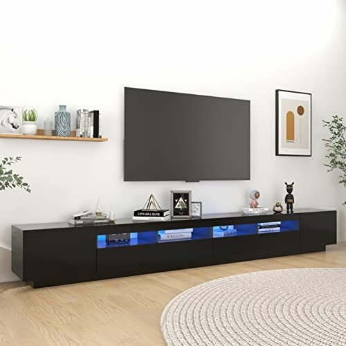 IKAYAA Mobile Porta TV con LED 300 cm Moderno Armadio TV per Soggiorno o Salotto-Nero-300 x 35 x 40 cm