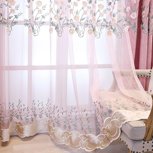 Aotiwe Gardinen Wohnzimmer Rosa, Gardinen Küche Modern Blumen Muster Gardinen Küche Landhaus Chenille 2er Set 137 x 160cm