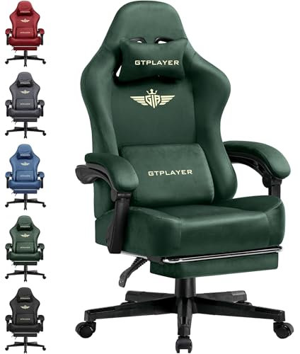 GTPLAYER Gaming Stuhl, Atmungsaktiver Bürostuhl, bürostuhl ergonomisch, Hochwertiger - Stoff, Ergonomischer PC Stuhl, 160° Verstellbare Rückenlehne und ausziehbare Fußstütze, Grün