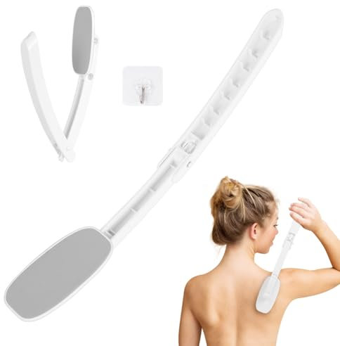 LOPHE Rücken Eincremehilfe, Körperwäsche Lotion Applikator, Rückenbürste mit Applikator Pads, Rückenbürste mit langem Griff, Rückenschrubber(Hellgrau)