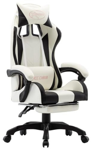 KLYEON Fauteuil de Jeux vidéo et Repose-Pied Noir et Blanc Similicuir,Fauteuil de Jeux Haut de Gamme Confort et Style pour Le Gaming et Le Travail Chaises et tabourets, Chaises de Bureau