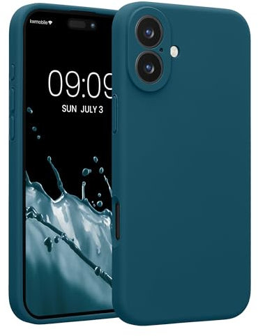kwmobile Case Compatible with Apple iPhone 16 Plus Case - Slim TPU Silicone Phone Cover - Soft Touch Finish - Teal Matte