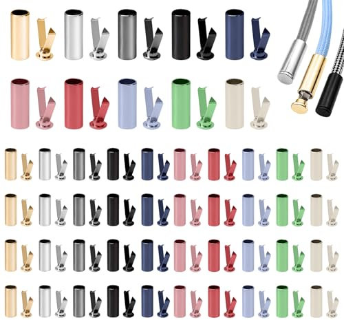 Alethron Kordelenden, 50 Sets Kordelstopper Metall, 10 Farben Kordel Endstück Metall Druckknöpfe Schnürsenkel Endkappen Rope Laces Endhülsen für Hoodie Zubehör DIY Design
