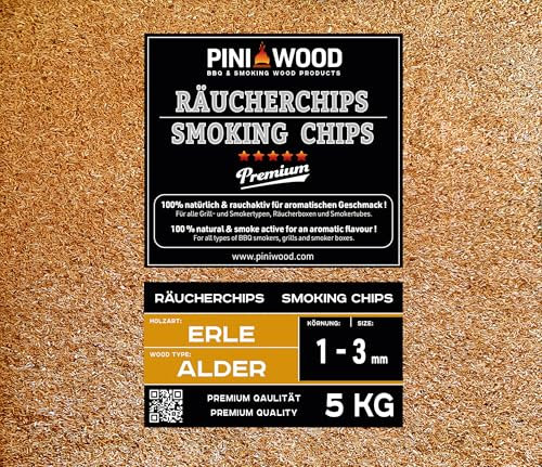 PINI 5 Kg Räucherchips Erle ohne Rinde 1-3 mm Smoking Chips Räucherspäne
