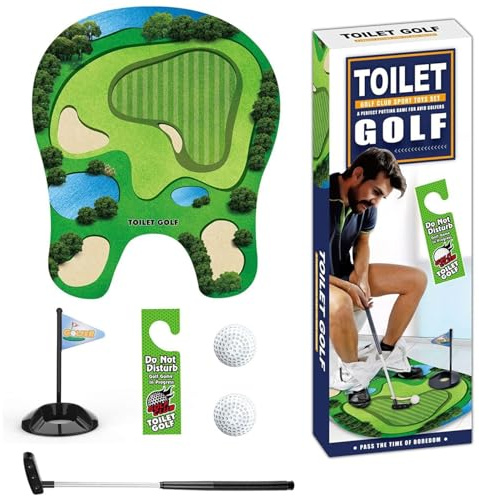 Zhixifan Toilettengolf Geschenk Set, Mini Golf Männergeschenk Lustig für Badezimmer, Toiletten Spiel, Mini Töpfchen Golf Set mit Skalierbar Golfschläger, Puttingmatte, 2 Golfbälle und Türhänger