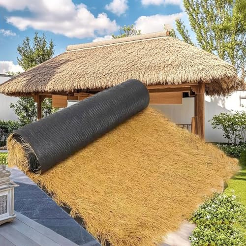 Artificial Thatch Straw Roof Roll for Tiki Bar Decor | UV-Resistant Yellow Synthetic Thatch Roofing for Poolside & Gardens | Waterproof Artificial Palm Thatch for Mexican Hut(Size:0.5*13m(1.6*42.6ft))