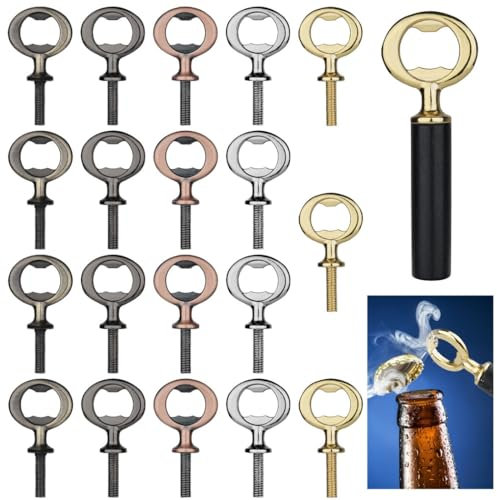 Set di 20 apribottiglie piatti in lega di zinco, kit apribottiglie filettato per progetti artigianali fai da te