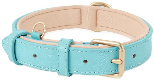 HEELE Hundehalsband Leder Hundehalsband mit Gepolstert und Echtes Leder, Verstellbar, Halsband für Große Hunde, Himmelblau, L