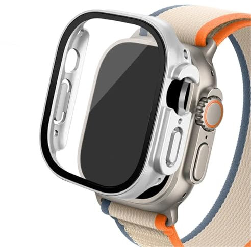 Quirxio Boîtier en verre pour Apple Watch Ultra 2, 49mm, smar twatch PC, protecteur d'écran pare-chocs, couverture trempée, accessoires de bande série iwatch(Silver 30,Ultra 2 49mm)