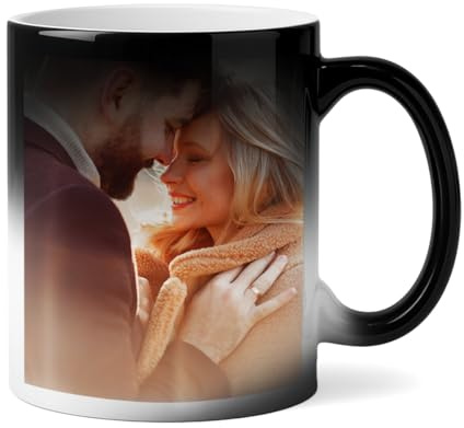 Love Faith - Euer Foto - Personalisierte Magic Mug Tasse als Geschenk für Partner mit Fotoupload - schwarz, matt