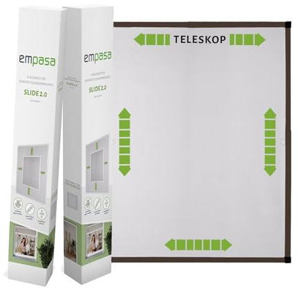 empasa Moustiquaire Kit télescopique SLIDE 2.0 pour fenêtres sans sciage | Cadre télescopique extensible en aluminium Moustiquaire anti-insectes 120 x 140 cm, Couleur : marron