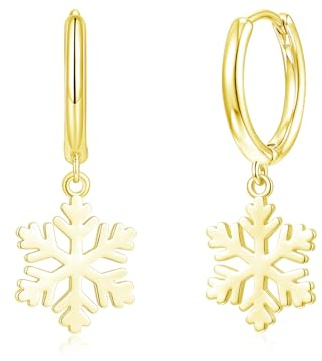 Cangall Silber Weihnachts Ohrringe, 925 Sterling Silber Damen Creolen mit Schneeflocke Anhänger, Leichte Schlafen Knorpel Schneeflocke Ohrringe Creolen Silber 925 für Frauen Geschenk für Weihnachten