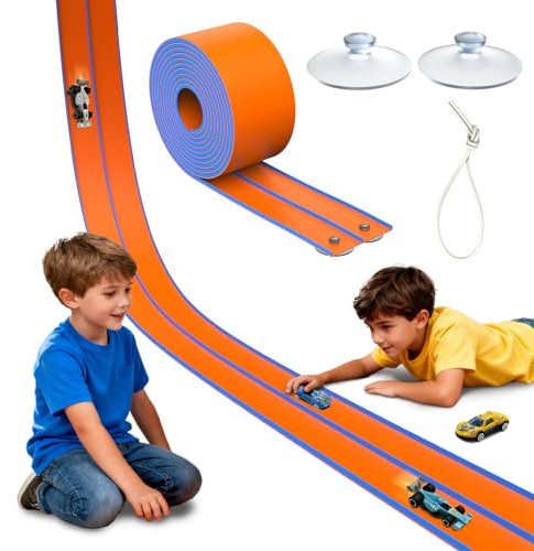 Flexible Car Racing Track 4.5M, Car Track with 6 Plastic Cars Dual Lanes