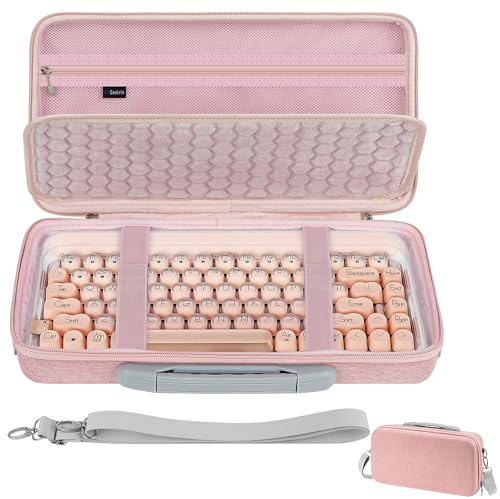 GEEKRIA Keyboard Carrying Bag, Compatible with LOFREE DOT Foundation 75%/Lipstick Elegant 84, YUNZII C75, EVA Hard Shell Travel Computer Keyboard Case (Pink)
