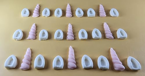 27 Peice Edible 3D Unicorn Horns and Ears Set icing toppers, cake cupcakes decorations T098 (Baby Pink)