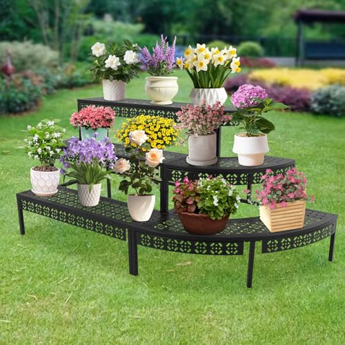 ZNLLQZN 3 Etagen Abgestuftes Pflanzenständer, Blumenregal Pflanzenregal Pflanzentreppe, Rechteckig und Sektor Blumenständer, für Topfpflanzen, Blattpflanzen und Sukkulenten, 130x60x60 cm