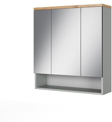 Vicco Badspiegelschrank Eden, Grau, 70 x 77.5 cm | mit 3 Spiegeltüren, viel Stauraum für Badutensilien