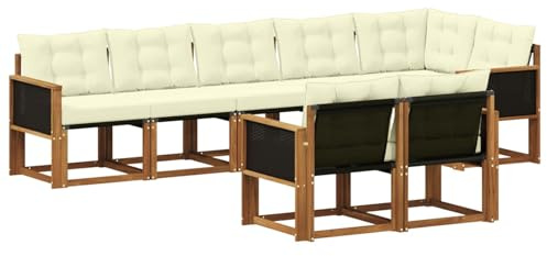 vidaXL Outdoor-Sofagarnitur mit Kissen 8 pcs Natur und Creme, Garten Loungemöbel, modernes Ecksofa, robust Sitzgruppe, Terrassenmöbel für Komfort