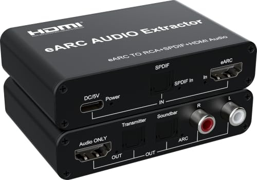 HDMI eARC ARC Audio Extractor, Audio Converter 7.1 K Dolby Atmos, HDMI Splitter Adapter 720P eARC auf RCA SPDIF für TV, DVD Player und Soundbar