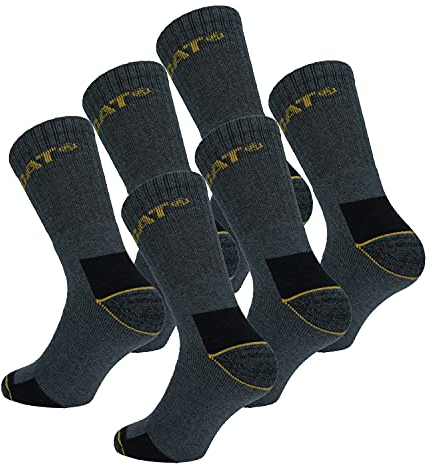 Caterpillar 6 pairs Men's Work Socks Accident Prevention Reinforced on Heel and Toe with Reinforced Weft Cotton Terry (Grey, 11-14)