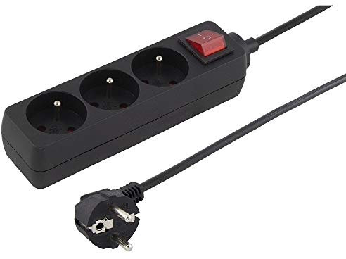 PremiumCord Regleta 230V, 3 Tomas, Extensión 230 V, Tomas Francesas Giradas 45°, Toma Múltiple Seguridad Infantil, Interruptor, 2m