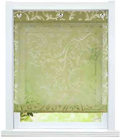 ESLIR Raffrollo ohne Bohren Raffgardine mit Ösen Gardinen Küche mit U-Haken Ösenrollo Halbtransparent Modern Grün BxH 100x140cm 1 Stück