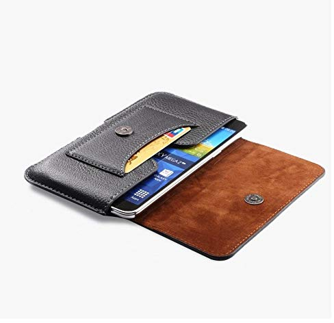 DFV mobile - Leather Horizontal Belt Case with Card Holder for Fly IQ4504 EVO Energy 5 - Black