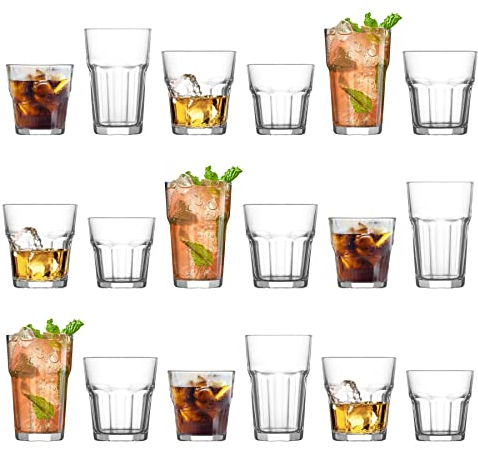 Lav Lot de 18 verres 3 tailles différentes 350 ml 280 ml 100 ml Idéal pour les boissons froides, les liqueurs et les cocktails